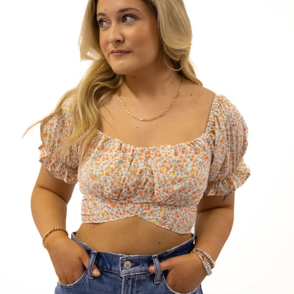 Peach Floral Cropped Blouse